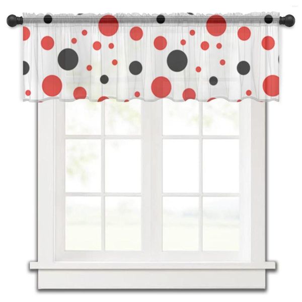 Rideau en Tulle à pois rouges et noirs, petite cantonnière de fenêtre de cuisine, pure courte, chambre à coucher, salon, décoration de maison, rideaux en Voile