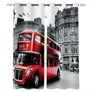 Gordijn Red Bus London Street landschap slaapkamer keuken huisdecoratie moderne kinderen raamgordijnen voor woonkamer decoratief