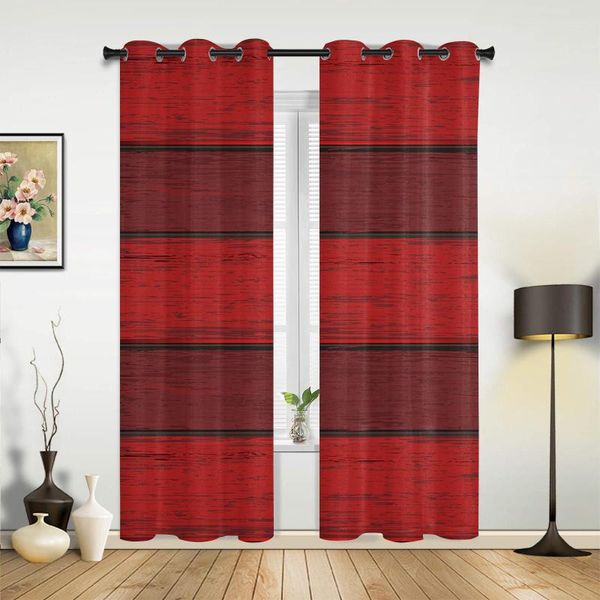 Rideau rouge rétro Grain de bois rustique fenêtre rideaux impression pour salon Design moderne chambre décor rideaux