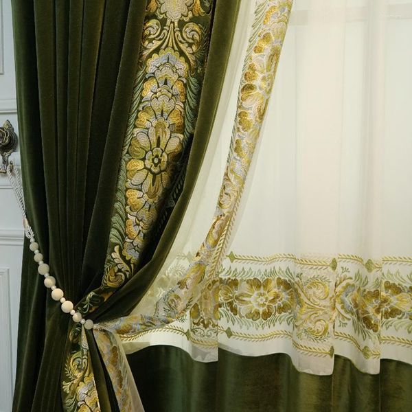 Rideau rétro américain brodé Floral velours haut de gamme français lumière luxe baie vitrée balcon rideaux pour salon salle à manger chambre