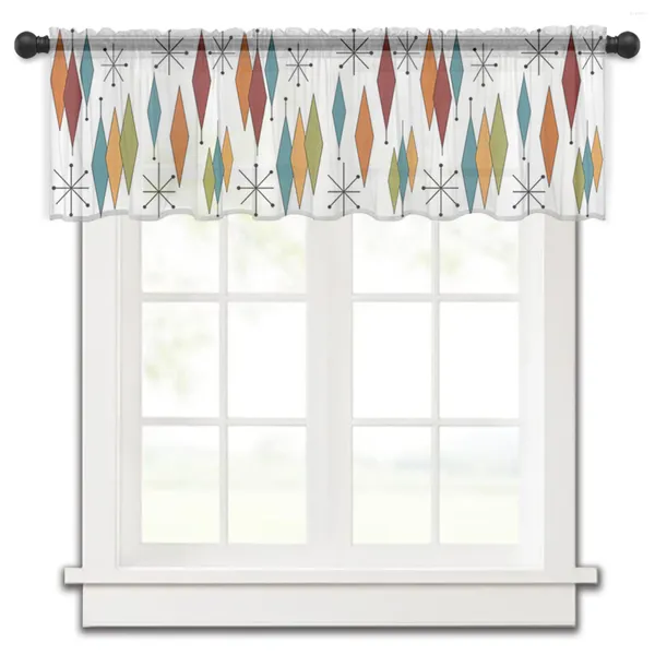 Rideau rétro médiéval diamant chambre Voile fenêtre courte en mousseline de soie rideaux pour cuisine décor à la maison petits rideaux en Tulle