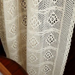Rideau rétro translucide creux fini crochet tulle personnalisé américain country coton lin tissu rideaux x-m181 # 4
