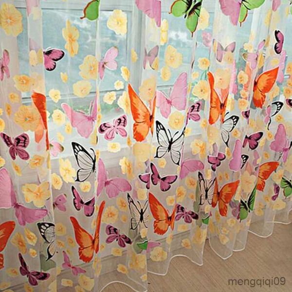 Cortina Romántica Mariposa Cortina Mariposas impresas Cortinas de tul Voile para ventana de pantalla Balcón Panel transparente Cortina Venta caliente R230815