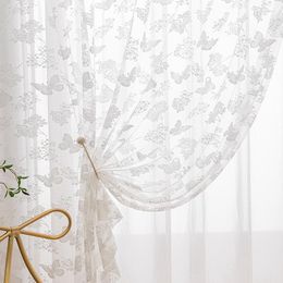 Rideau Romantique Papillon Floral Sheer Rideaux Moderne Blanc Dentelle Jacquard Fenêtre Tulle Pour Salon Homestay El Home Decor