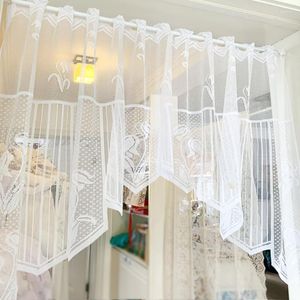 Cortina de esquina Floral de encaje blanco romántico para ventana de Bahía armario de partición de cocina cortina transparente café de moda # D
