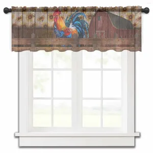 Curtain Rooster Sunflower Farm Kitchen Small Window Tulle Sheer Short Bedroom Salon Home Decor Drapes voile