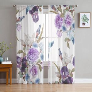 Gordijn rozenbloem paars iris raam tule gordijnen voor woonkamer slaapkamer el luxe decoratie pure