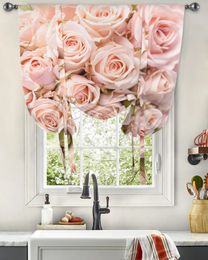 Vorhang mit Rosen und rosa Blumen, Vorhänge für Wohnzimmer, Schlafzimmer, moderner Schnürvorhang für Fenster, Küche, kurzer Vorhang 231213