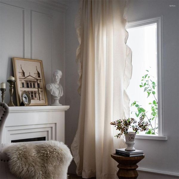 Rideau à volants coton lin rideaux pour salon chambre occultant fini tissu décoration de la maison personnalisation