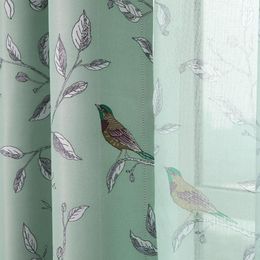 Rideau Rustique Fleur Oiseau Blackout Café Rideaux Pour Salon Vert Tissu Enfants Chambre Dessin Animé Tulle