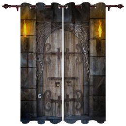 Gordijn rustieke raamgordijnen houten deur historische vintage middeleeuwse afdruk woonkamer slaapkamer decor
