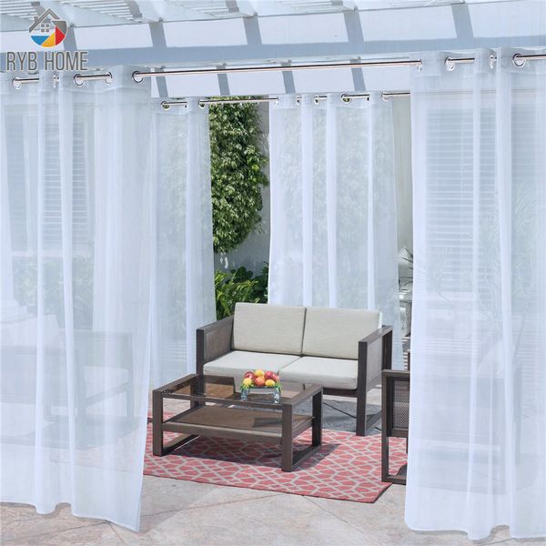 Rideau RYB HOME 1 pièce décoration de jardin étanche rideaux transparents extérieurs pour porche Voile extérieur avec œillet à anneau argenté 230919