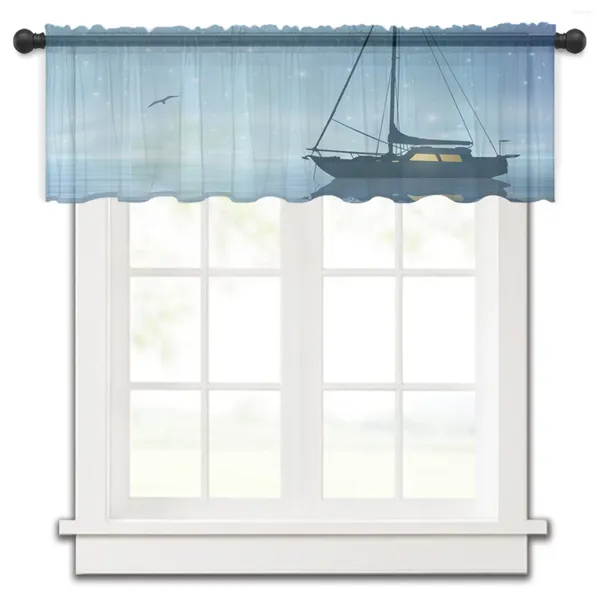 Cortina de barco de vela, cielo nocturno, sueño, ventana transparente corta, cortinas de tul para cocina, dormitorio, decoración del hogar, cortinas pequeñas de gasa