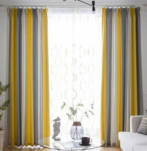 Rideau rideaux scandinaves pour salon salle à manger chambres Style jaune rayé gris occultant bleu Transparent Tulle stores