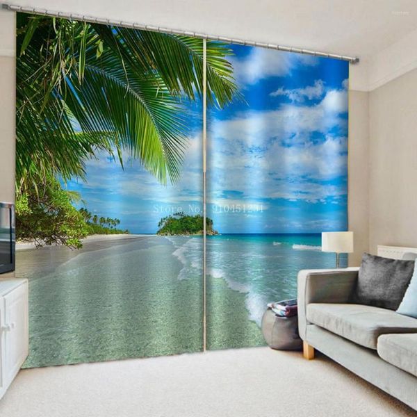 Rideau Paysage Saisonnier Plage 3D Motif Impression Salon 85% Parasol Costume Personnalisé Chambre Avec Crochets Ou Anneaux Accessoires