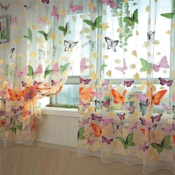 Rideau vente 200cm X 100 Cm papillon imprimé panneau de fenêtre transparent rideaux diviseur de pièce pour salon chambre cuisine