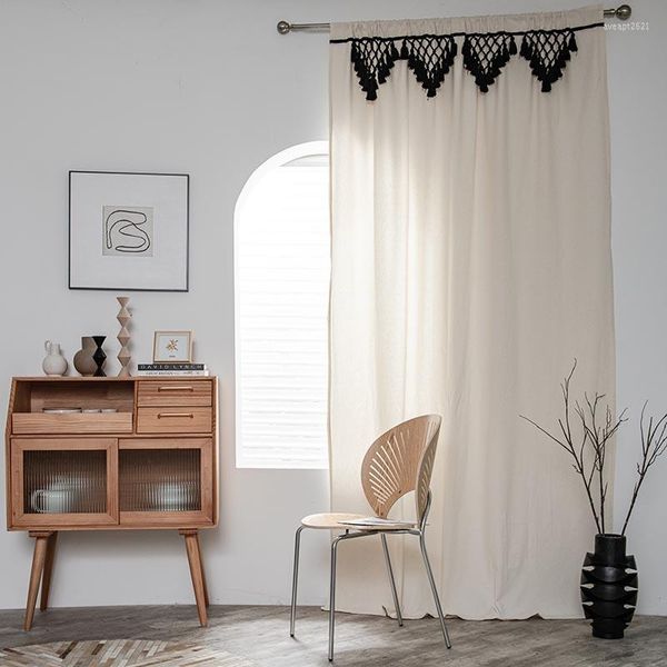 Rideau Semi occultant Beige coton lin tige solide ferme Triangle gland chambre salon cuisine porte décoratif cantonnière