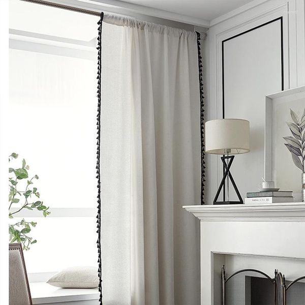 Cortina semiopaca para sala de estar, dormitorio, cocina, ventana decorativa, estilo japonés, Color sólido, tela de lino y algodón