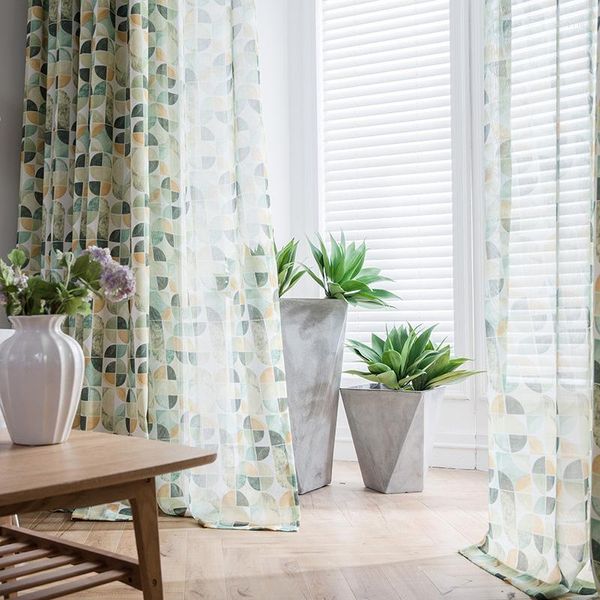 Cortina semicírculo impreso poliéster-algodón cortinas para sala de estar dormitorio cortinas opacas cortinas blanco decoración transparente