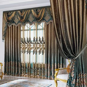 Juego de cortinas Cortinas de lujo europeas con cenefa para sala de estar Juego de cortinas Azul bronceado Listo para usar 051 210712
