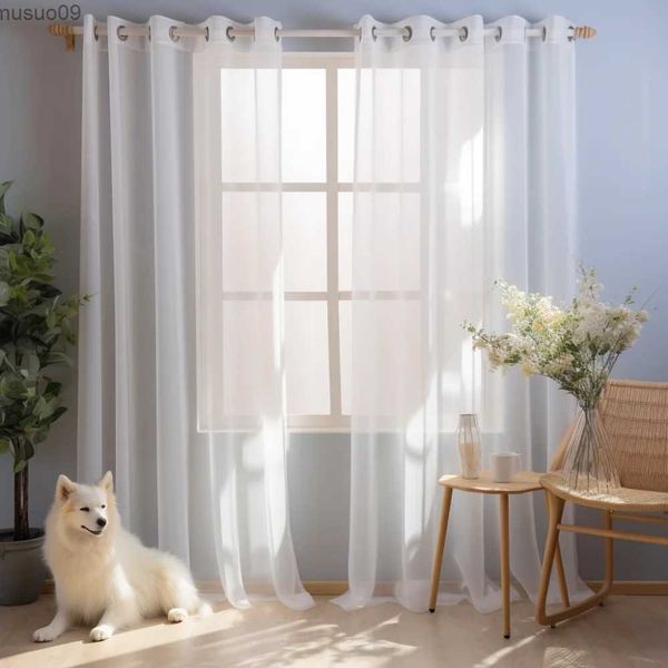 Rideaux d'ombrage transparents blancs unis pour décoration de salon, rideaux de fenêtre pour cuisine, rideaux modernes en voile de tulle et organza