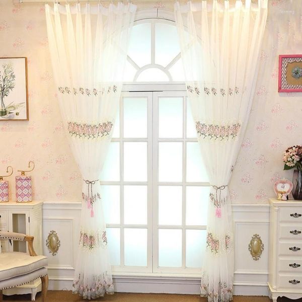 Cortina pura Floral bordado tela semitransparente difunde la luz decoración del hogar cortinas de ventana Rideaux Pour Le Salon