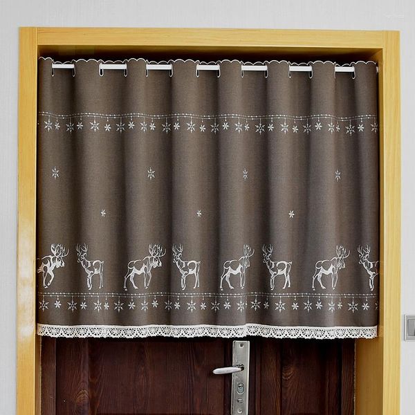 Rideau court coton armoire dentelle broderie ourlet noël flocons de neige Elk placard pour porte de cuisine