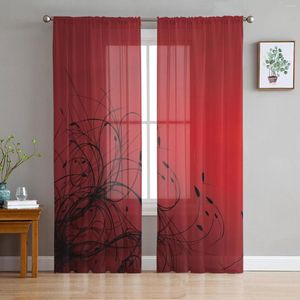 Gordijn Simple Red Black Gradient Abstract Flowers Tule Curtains for Living Room Drapes Window Sheer Modern Slaapkamer Decor