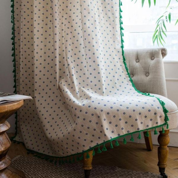 Rideau petite marguerite gland coton lin haute qualité Simple moderne occultant baie couverture pour la maison salon crochets tringle de poche