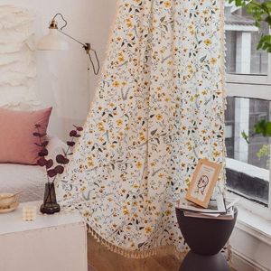 Rideau petits rideaux imprimés floraux coton blanc japonais et coréen pour salon chambre cuisine décoration de la maison