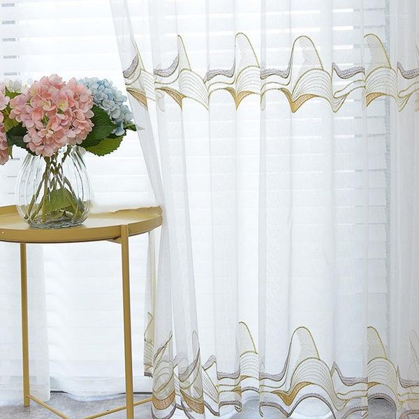 Rideau Petit Fil De Vague Frais Brodé Rideaux Matériel De Haute Qualité Tulle Pour Luxe Salon Chambre Étude Décoration De La Maison