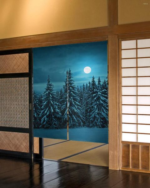 Cortina Escena de nieve Bosque Luna Puerta japonesa Restaurante Cocina Entrada Partición Puerta Cortinas Media cortina