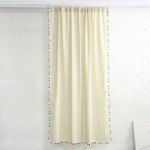 Cortina de lino sólido Polyester Wassel Tassel Semi-Shading Drapes vintage para sala de estar Decoración de la casa de la cocina del dormitorio