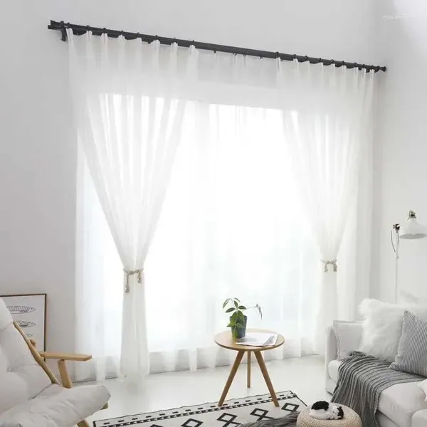 Cortina de tul Blanco sólido para sala de estar, dormitorio, cortinas transparentes modernas, tratamiento de ventana decorativo terminado