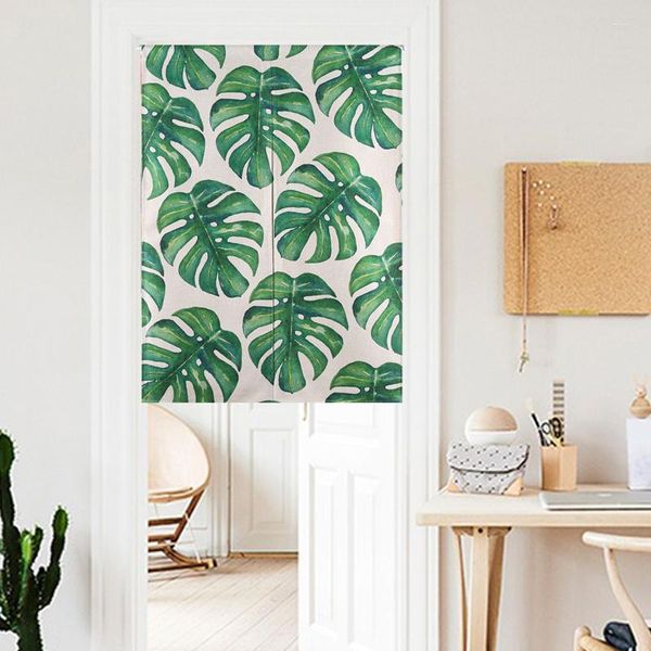 Cortina de plantas tropicales del sudeste asiático, tapiz de lino clásico verde para puerta, estudio, dormitorio, decoración del hogar, cocina