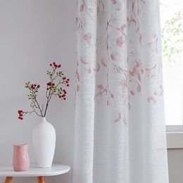 Gordijn sprankelend decoratief blad bloemen gedrukt pure linnen raampaneel voor rustieke woonkamer/slaapkamer koraal rood