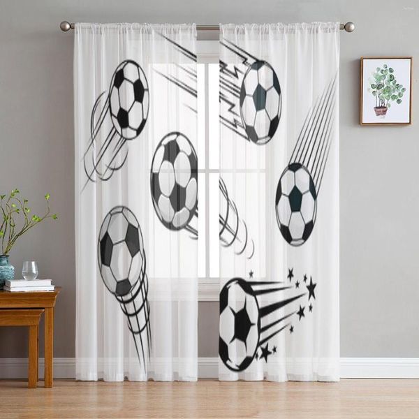 Cortina de balones de fútbol con velocidad, cortinas transparentes de gasa para sala de estar, dormitorio, decoración de ventana, tul, color blanco y negro
