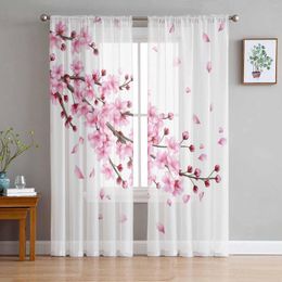 Cortina primavera flor de cerezo rama cortinas transparentes ventana tul para sala de estar dormitorio cocina decoración