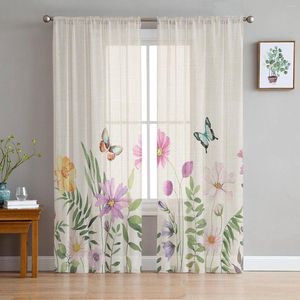 Cortina primavera flor mariposa tul cortinas para sala de estar dormitorio moderno gasa pura cocina