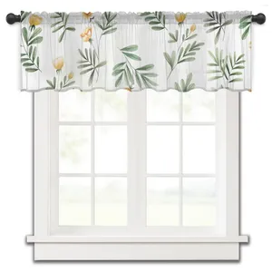 Cortina de primavera, flores, hojas, ventana transparente corta, cortinas de tul para cocina, dormitorio, decoración del hogar, cortinas pequeñas de gasa