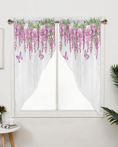 Cortina primavera rosa glicina mariposa ventana sala de estar dormitorio decoración cortinas cocina decoración Triangular