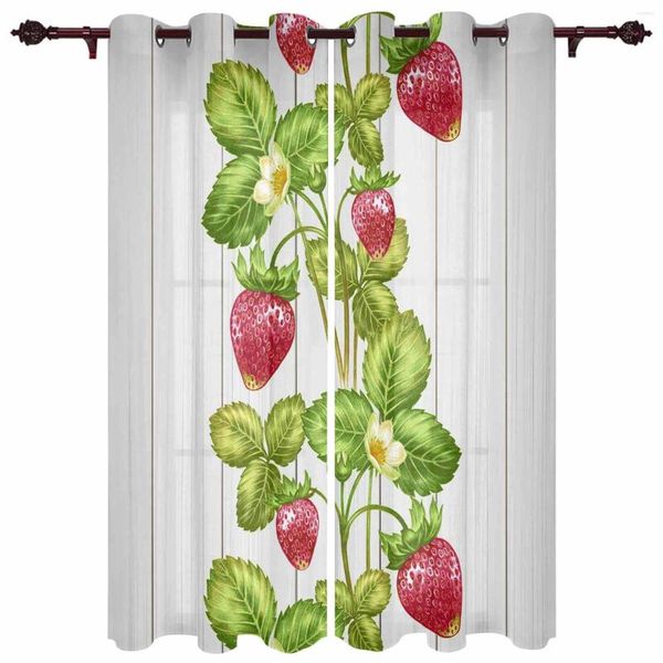 Rideau printemps plante fruits fraise Grain de bois rideaux de fenêtre pour salon cuisine cantonnières mode chambre