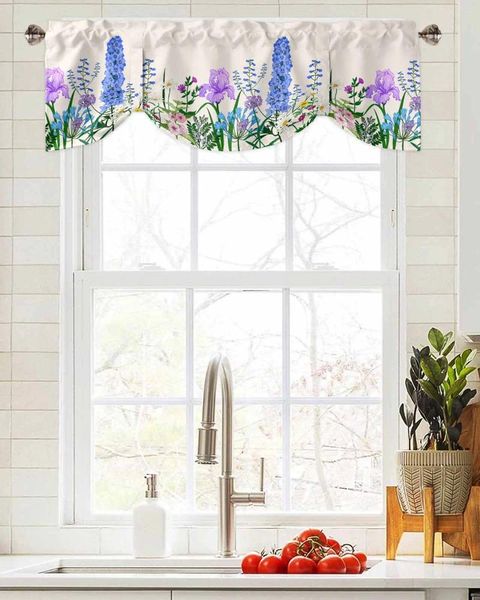 Cortina de primavera, plantas, flores, hierbas, ventana corta, cenefa ajustable para sala de estar, cortinas de cocina