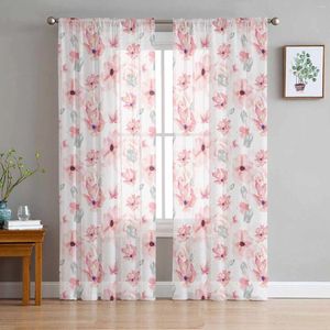 Gordijn Spring Tea Flowers Aquaralist Minimalistisch Tule Sheer Window Curtains for Living Room Kitchen Slaapkamer Voile Hanging