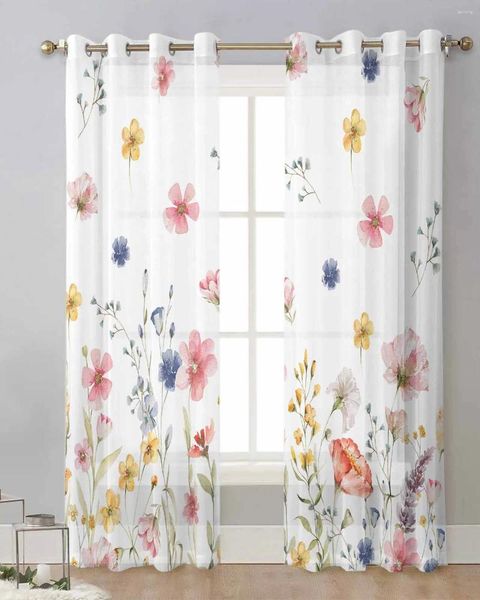 Cortina de manguera flores de acuarela cortinas transparentes para la sala de estar ventana transparente tul tul cortinas cortinas decoración del hogar