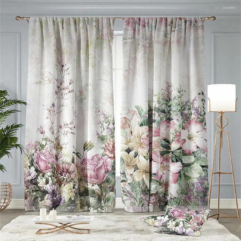 Curtain Spring Wedding Flowers Rose Pink Elegance Modern 2 Pieces Thin Window Drape For Living Room Bedroom Decor