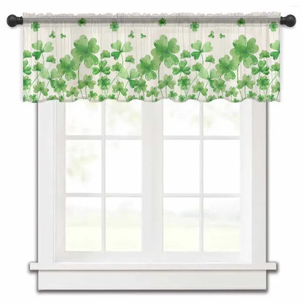 Rideau en Tulle transparent avec plantes de trèfle de la saint-Patrick, petite fenêtre, courte, chambre à coucher, salon, décoration de maison, rideaux en Voile