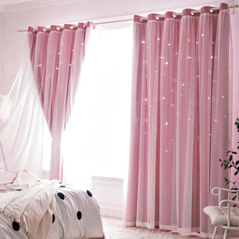 Cortina estrela cortinas para meninas quarto alta blackout dupla camada pura sobreposição crianças decoração do quarto princesa rosa