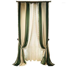 Cortina costura cortinas de encaje opacas hilo con bordado moderno Retro terciopelo verde y blanco sala de estar 1 Juego