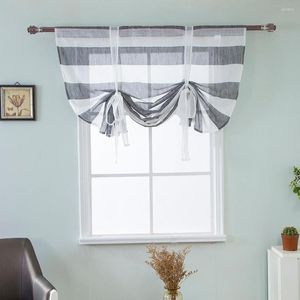 Gordijnstreep schoonheid Roman Short Kitchen Sheer Tie Up Window Ballon Shade Voile Home Textile Panel 2